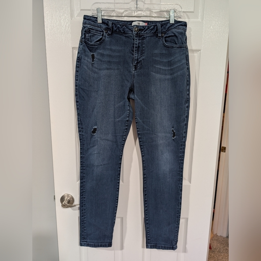 cabi Jeans Distressed Dark Wash Curvy Skinny 3194 in Size 14